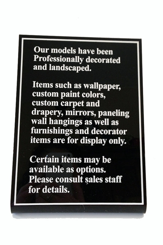 Model Home Disclaimer Plaques with Custom Copy