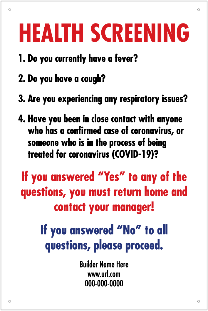 4' x 3' COVID Health Screening Signs