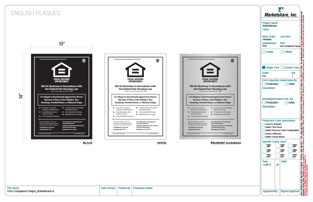 HUD Compliance Plaques