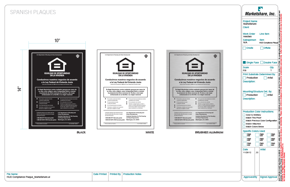HUD Compliance Plaques