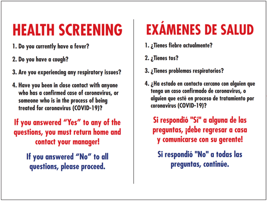 4' x 3' COVID Health Screening Signs