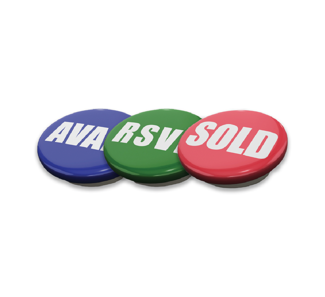 Metal Button Combo Pack - (Sold, Avail, RSVD) Pkg. 50 Each