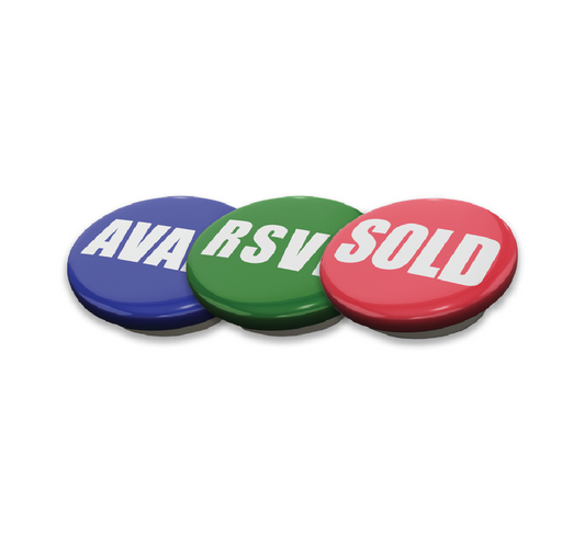 Metal Button Combo Pack - (Sold, Avail, RSVD) Pkg. 50 Each