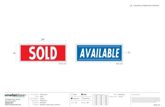 Sold/Available Sign - 9" x 24"